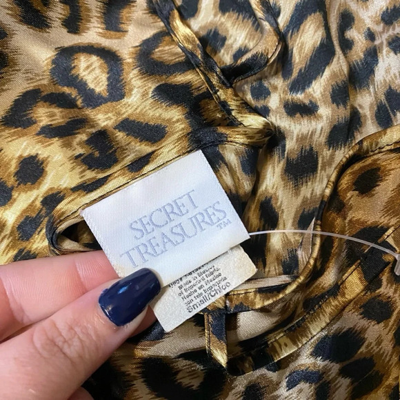 Vtg. Secret Treasures Leopard Cheetah Animal Print Satin Lace Slip Dress Size S - Picture 3 of 5